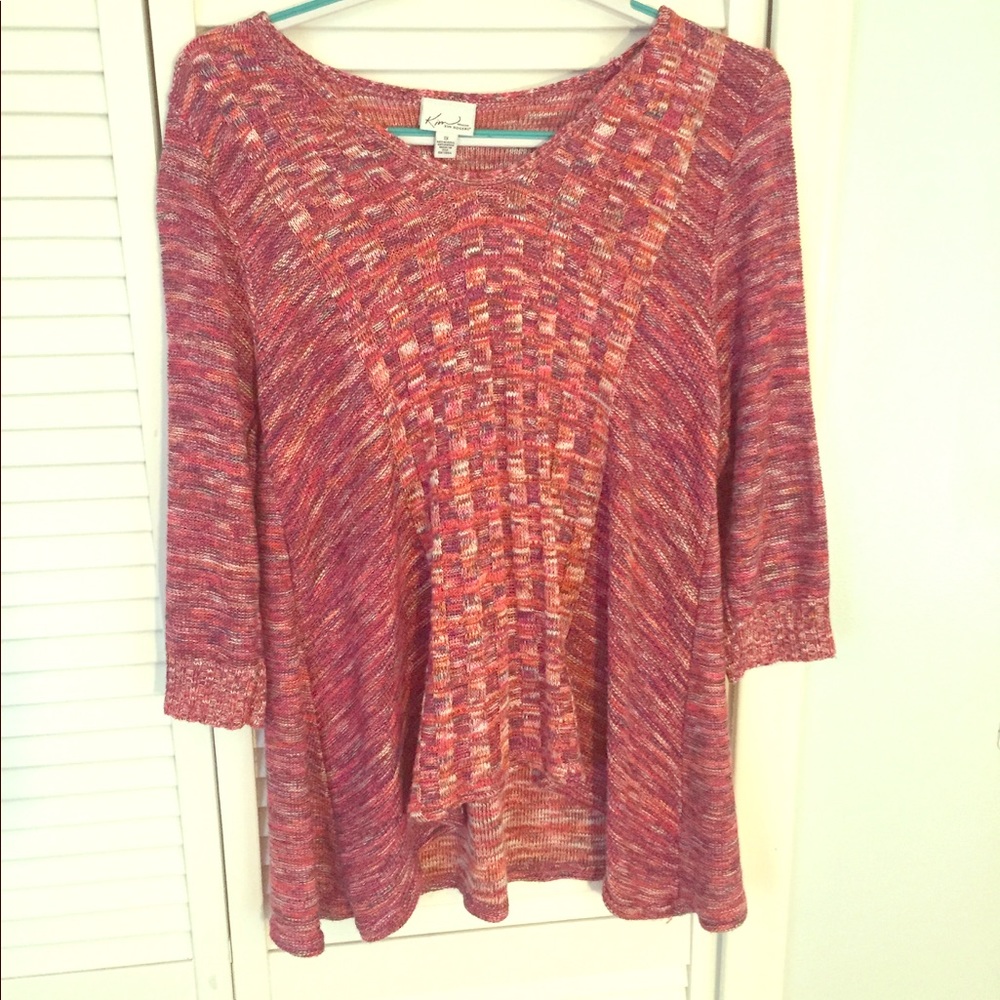 Kim Rogers Pink Multicolored Scoop 3/4 Sweater 1X